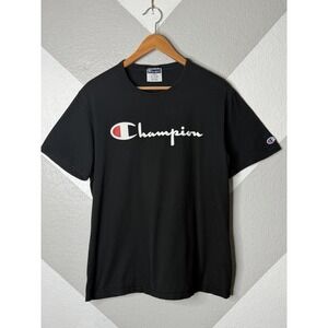 Men's Champion Graphic Jersey Script Logo Short Sleeve T-shirt Large Black